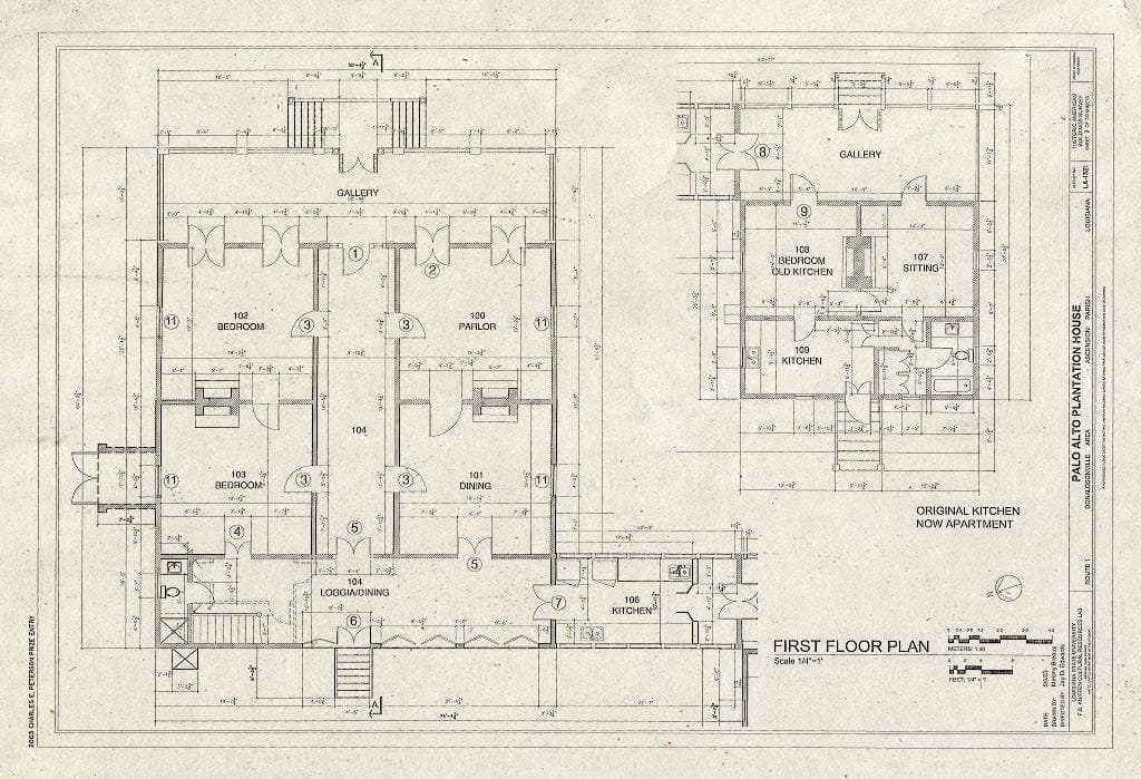 Blueprint HABS LA-1321 (Sheet 2 of 10) - Palo Alto Plantation House, Donaldsonville, Ascension Parish, LA