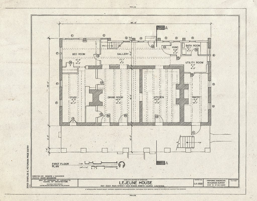 Blueprint HABS LA-1322 (Sheet 3 of 14) - Lejeune House, 507 East Main Street, New Roads, Pointe Coupee Parish, LA