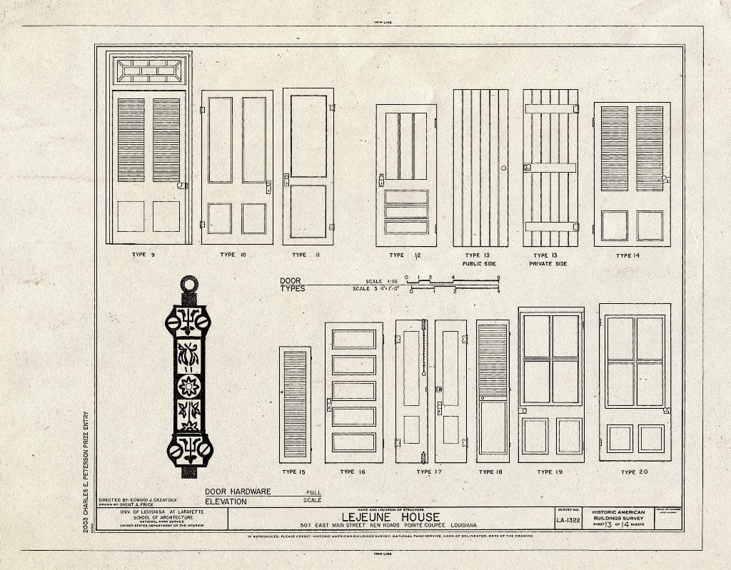 Blueprint HABS LA-1322 (Sheet 13 of 14) - Lejeune House, 507 East Main Street, New Roads, Pointe Coupee Parish, LA