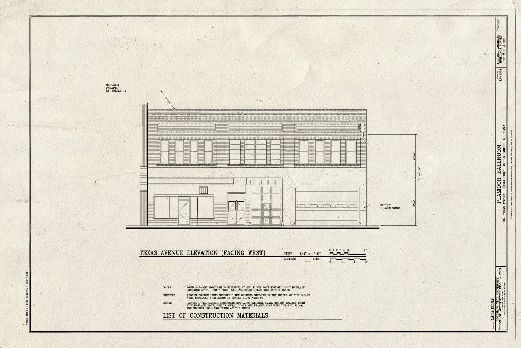 Blueprint HABS LA-1324 (Sheet 8 of 11) - Plamoor Ballroom, 1053 Texas Street, Shreveport, Caddo Parish, LA