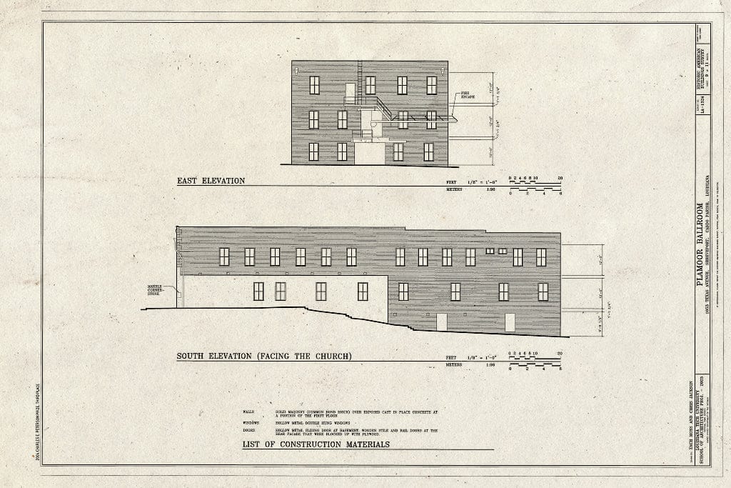 Blueprint HABS LA-1324 (Sheet 9 of 11) - Plamoor Ballroom, 1053 Texas Street, Shreveport, Caddo Parish, LA