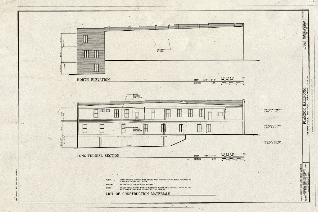 Blueprint HABS LA-1324 (Sheet 10 of 11) - Plamoor Ballroom, 1053 Texas Street, Shreveport, Caddo Parish, LA