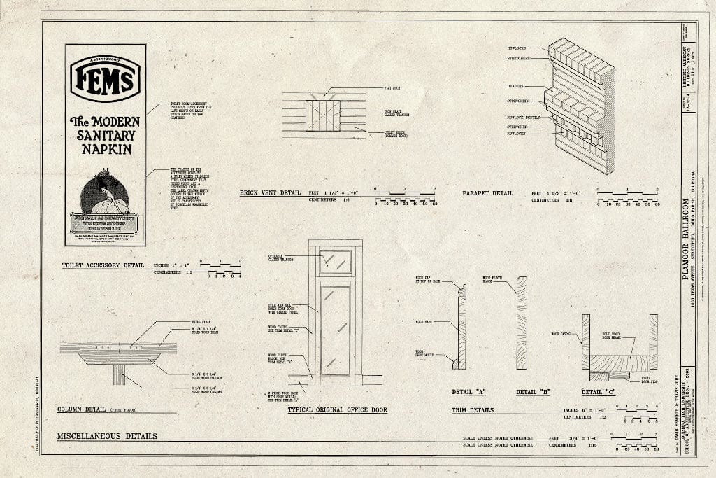 Blueprint HABS LA-1324 (Sheet 11 of 11) - Plamoor Ballroom, 1053 Texas Street, Shreveport, Caddo Parish, LA