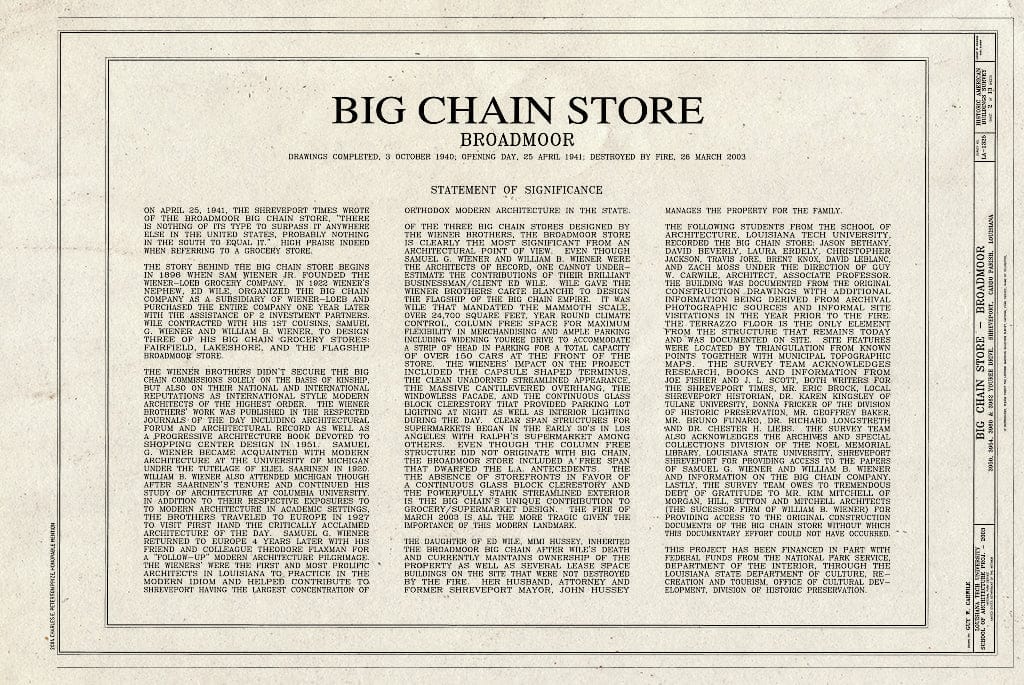 Blueprint HABS LA-1325 (Sheet 2 of 13) - Big Chain Store-Broadmoor, 3950, 3954, 3960 & 3962 Youree Drive, Shreveport, Caddo Parish, LA