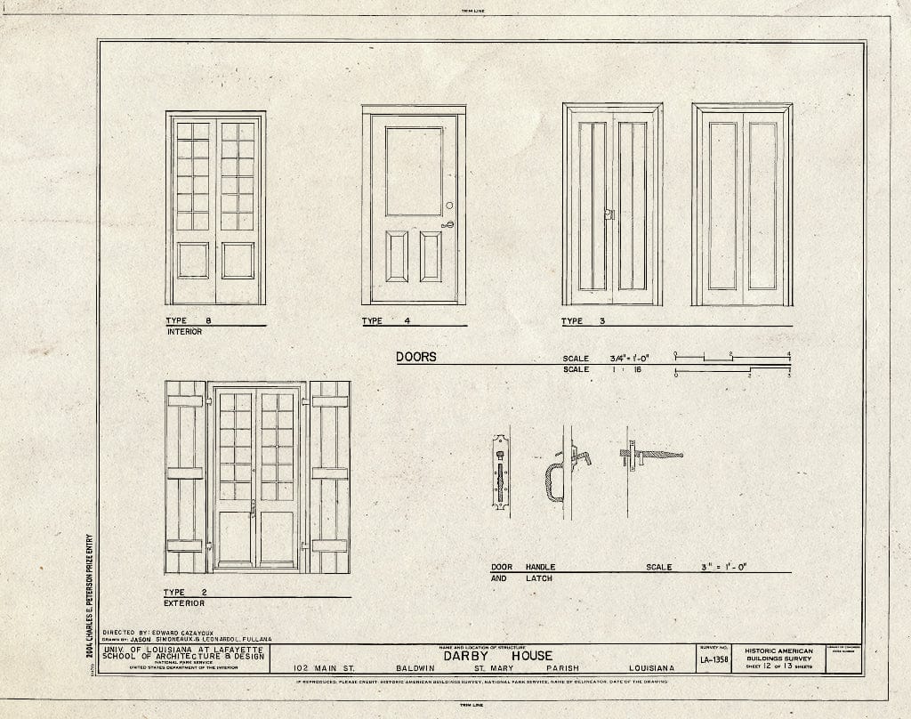 Blueprint HABS LA-1358 (Sheet 12 of 13) - Darby House, 102 Main Street, Baldwin, St. Mary Parish, LA
