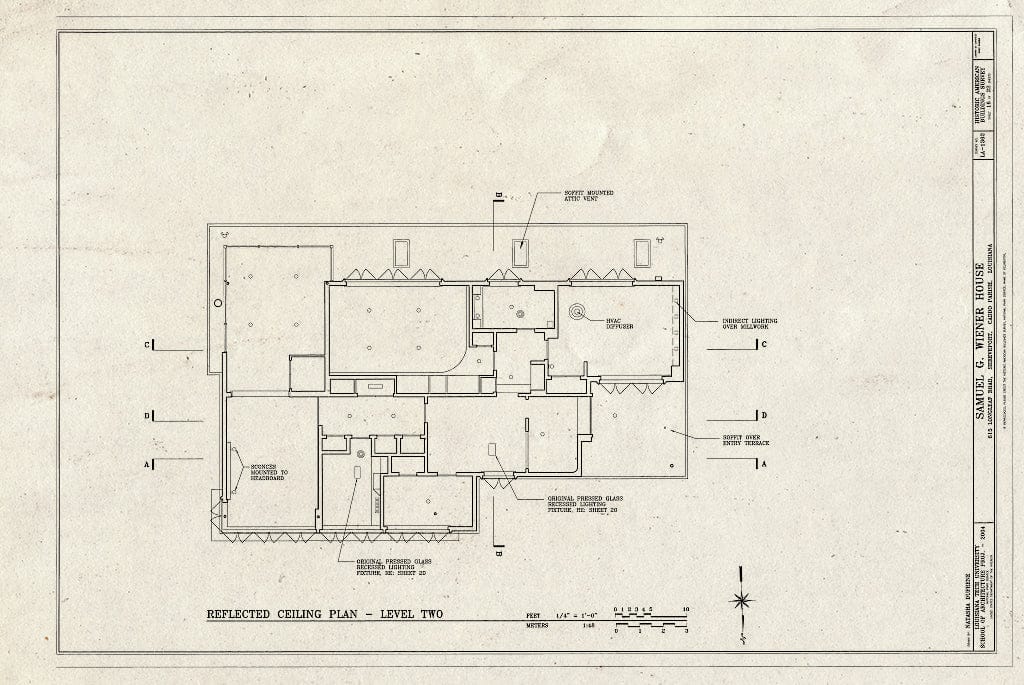 Blueprint Reflected Ceiling Plan - Level Two - Samuel G. Wiener House, 615 Longleaf Road, Shreveport, Caddo Parish, LA