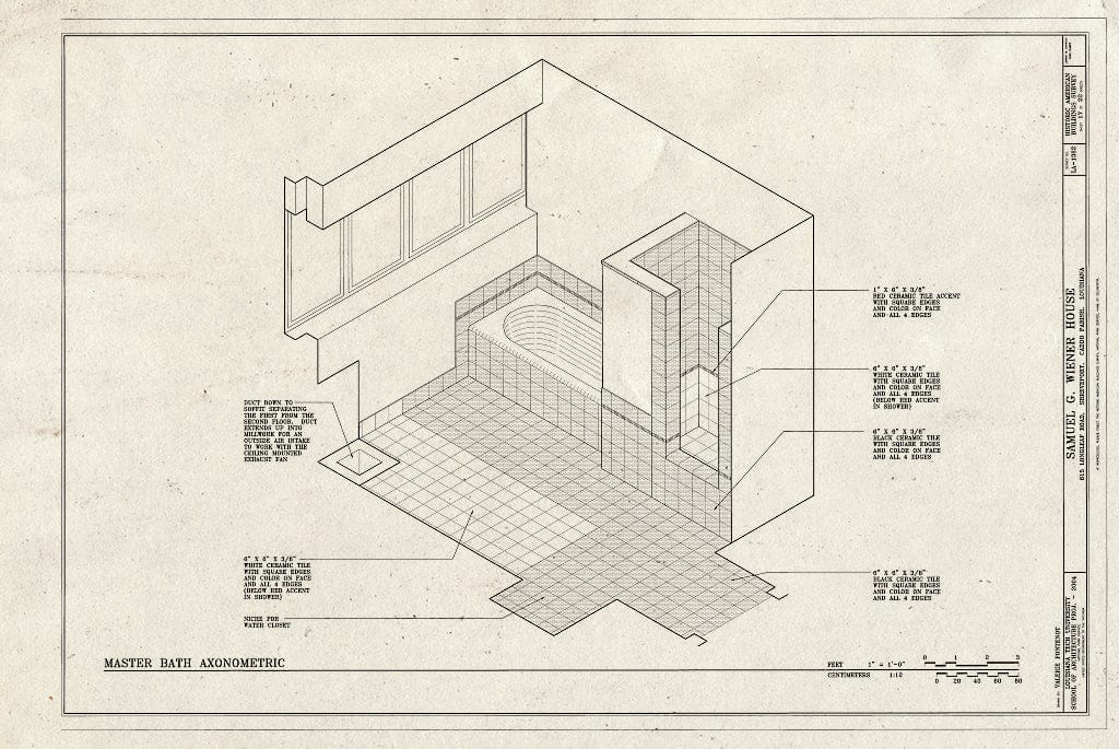 Blueprint Master Bath Axonometric - Samuel G. Wiener House, 615 Longleaf Road, Shreveport, Caddo Parish, LA