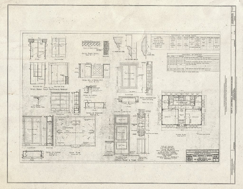 Blueprint Floor Plan & Details - Huey P. Long Bridge, Administration Building, 5100 Jefferson Highway, Jefferson, Jefferson Parish, LA