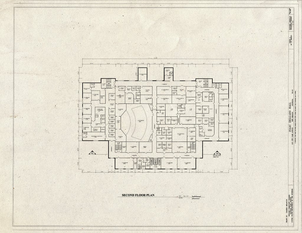 Blueprint Second Floor Plan - Isaac Delgado Hall, Delgado Community College, 615 City Park Avenue, New Orleans, Orleans Parish, LA