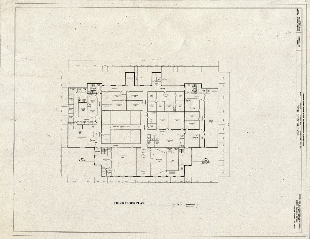 Blueprint Third Floor Plan - Isaac Delgado Hall, Delgado Community College, 615 City Park Avenue, New Orleans, Orleans Parish, LA