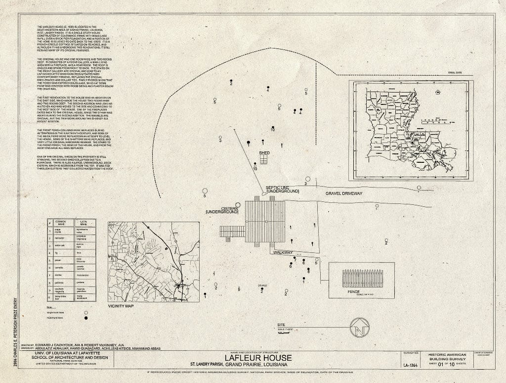Blueprint Site Plan - Lafleur House, 753 LA 748, Grand Prairie, St. Landry Parish, LA