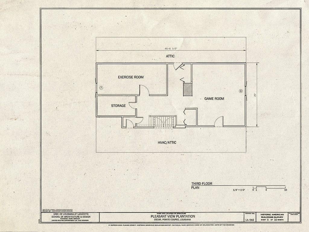 Blueprint Third Floor Plan - Pleasant View Plantation, Oscar, Pointe Coupee Parish, LA