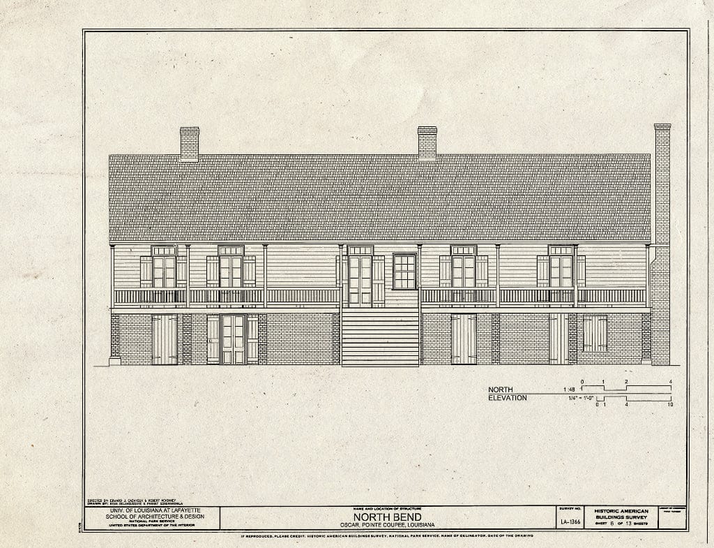 Blueprint North Elevation - North Bend Plantation, Oscar, Pointe Coupee Parish, LA