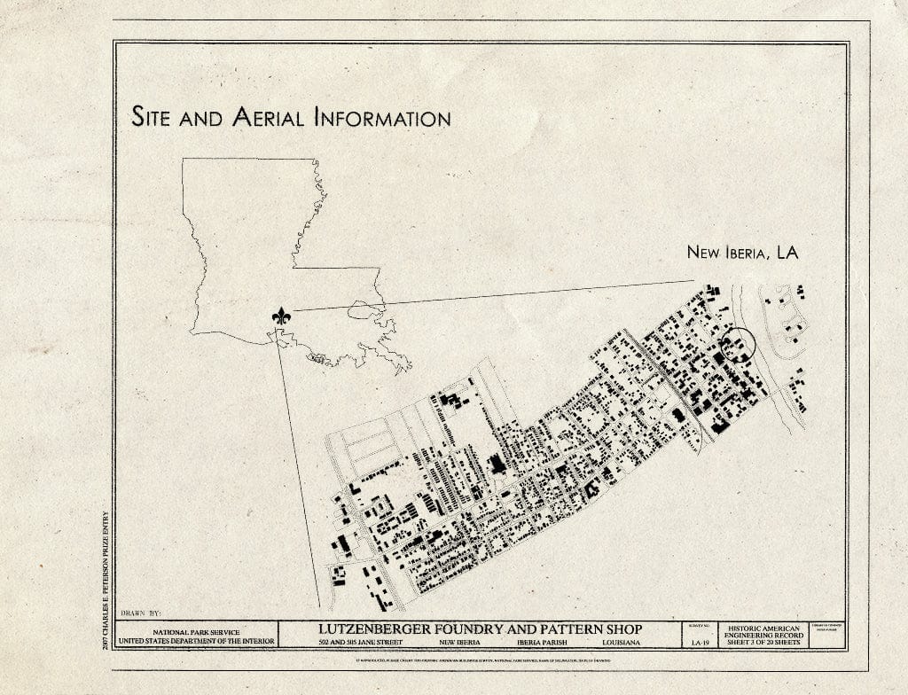 Blueprint Site Plan - Lutzenberger Foundry and Pattern Shop, 502 and 505 Jane Street, New Iberia, Iberia Parish, LA