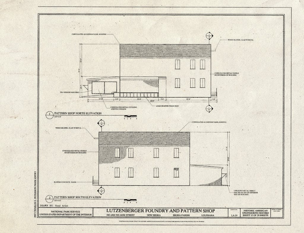 Blueprint Pattern Shop North & South Elevations - Lutzenberger Foundry and Pattern Shop, 502 and 505 Jane Street, New Iberia, Iberia Parish, LA