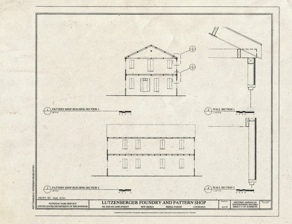 Blueprint Pattern Shop Sections - Lutzenberger Foundry and Pattern Shop, 502 and 505 Jane Street, New Iberia, Iberia Parish, LA