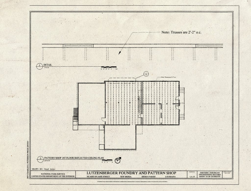 Blueprint Pattern Shop First Floor Reflected Ceiling Plan - Lutzenberger Foundry and Pattern Shop, 502 and 505 Jane Street, New Iberia, Iberia Parish, LA