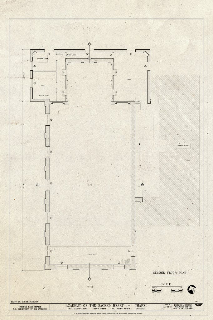 Blueprint Second Floor Plan - Convent of The Sacred Heart, Chapel, 1821 Academy Road, Grand Coteau, St. Landry Parish, LA