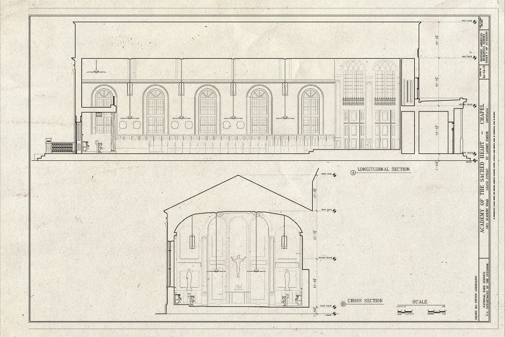 Blueprint Sections - Convent of The Sacred Heart, Chapel, 1821 Academy Road, Grand Coteau, St. Landry Parish, LA