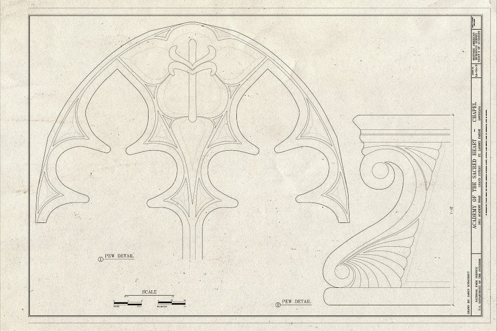 Blueprint Pew Details - Convent of The Sacred Heart, Chapel, 1821 Academy Road, Grand Coteau, St. Landry Parish, LA