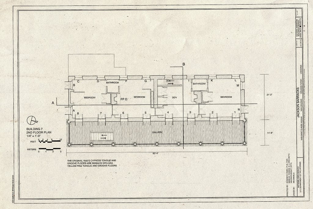 Blueprint Second Floor Plan - Jackson Barracks, Officers Quarters, 6400 Saint Claude Avenue, New Orleans, Orleans Parish, LA