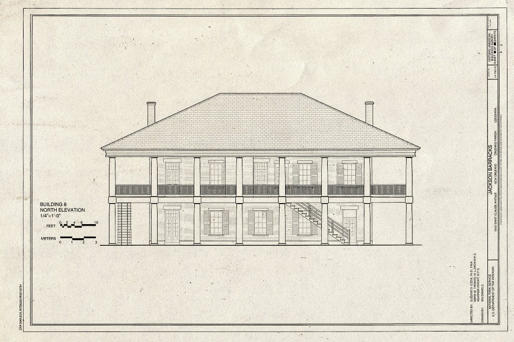 Blueprint North Elevation - Jackson Barracks, Officers Quarters, 6400 Saint Claude Avenue, New Orleans, Orleans Parish, LA