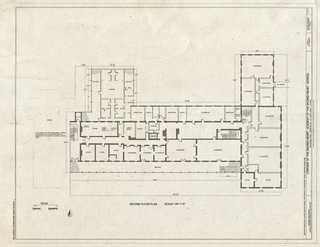 Blueprint Second Floor Plan - Convent of The Sacred Heart, School, 1821 Academy Road, Grand Coteau, St. Landry Parish, LA