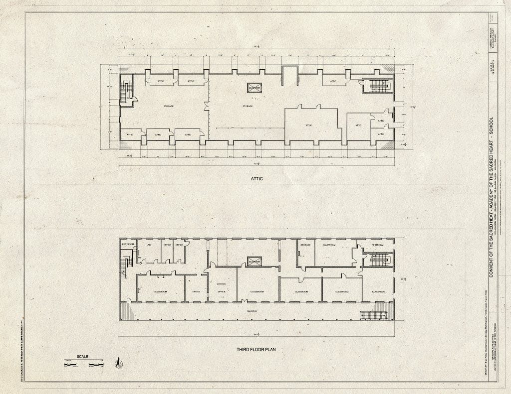Blueprint Third Floor Plan - Convent of The Sacred Heart, School, 1821 Academy Road, Grand Coteau, St. Landry Parish, LA