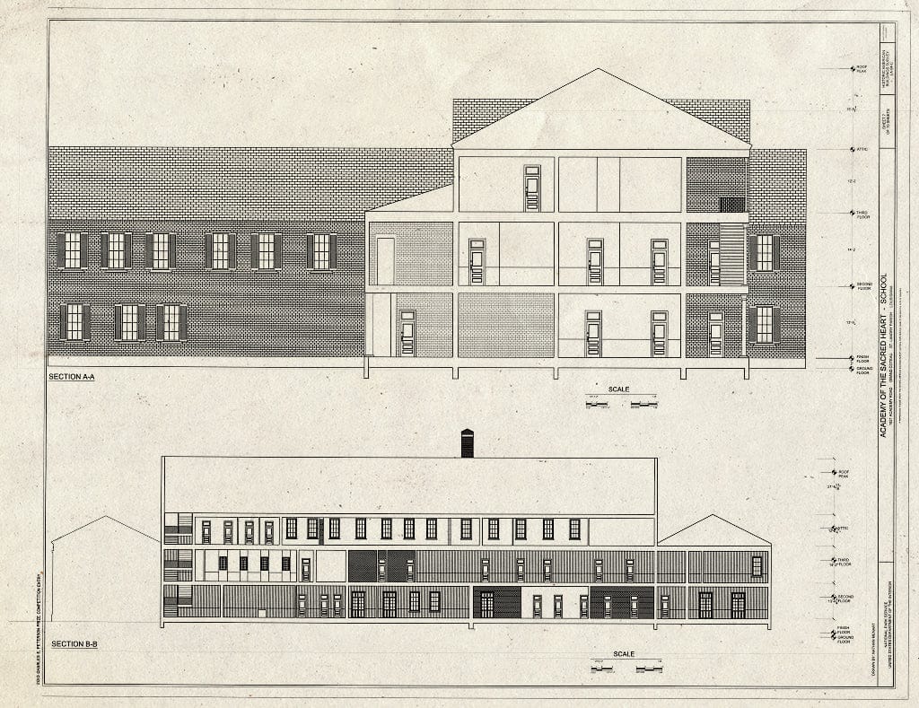 Blueprint Sections - Convent of The Sacred Heart, School, 1821 Academy Road, Grand Coteau, St. Landry Parish, LA