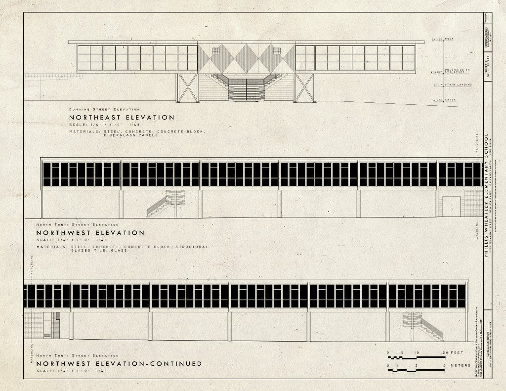 Blueprint Northwest and Northeast Elevations - Phillis Wheatley Elementary School, 2300 Dumaine Street, New Orleans, Orleans Parish, LA