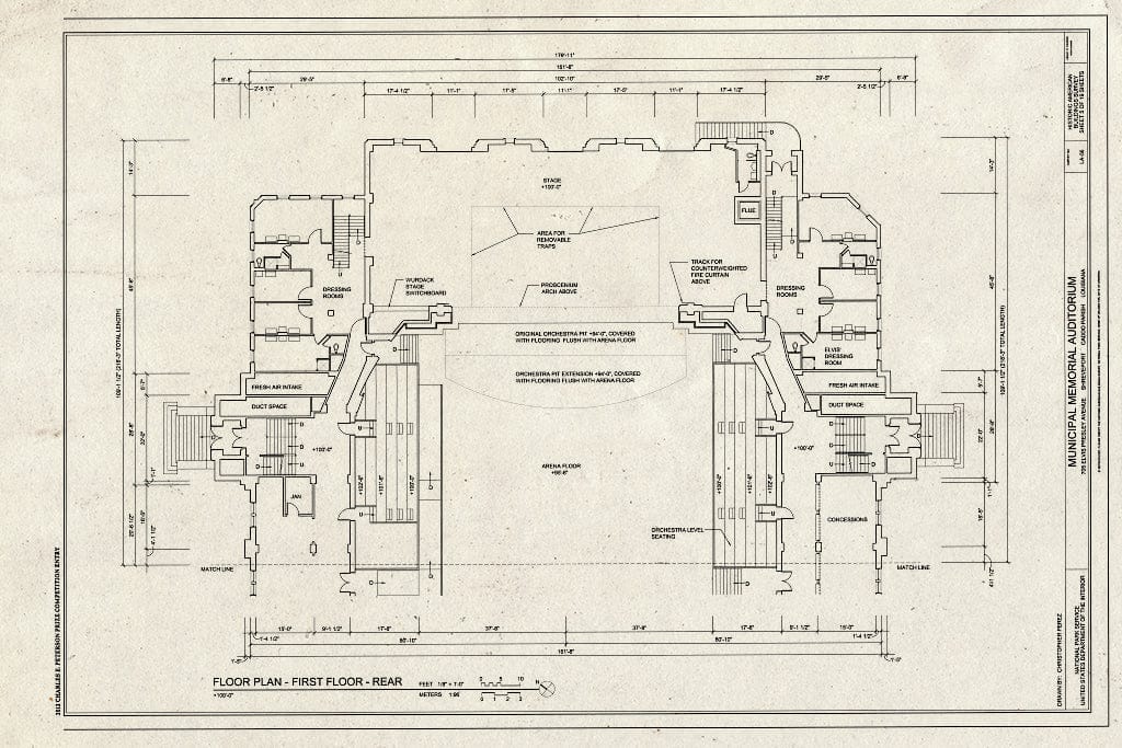 Blueprint Rear First Floor Plan - Municipal Memorial Auditorium, 705 Elvis Presley Avenue, Shreveport, Caddo Parish, LA