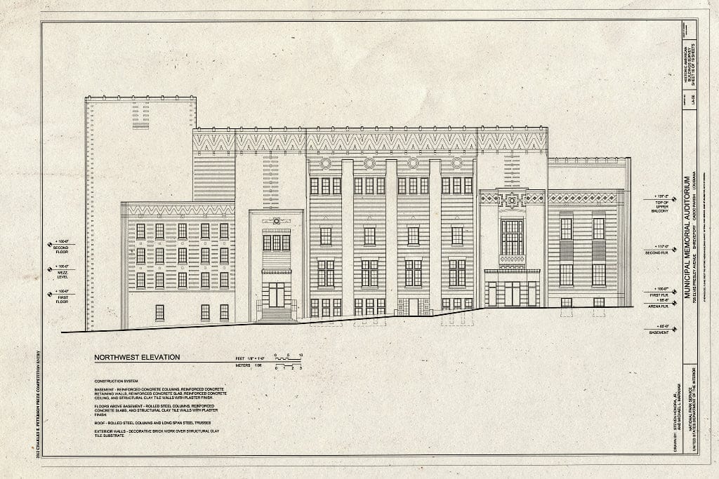 Blueprint Northwest Elevation - Municipal Memorial Auditorium, 705 Elvis Presley Avenue, Shreveport, Caddo Parish, LA