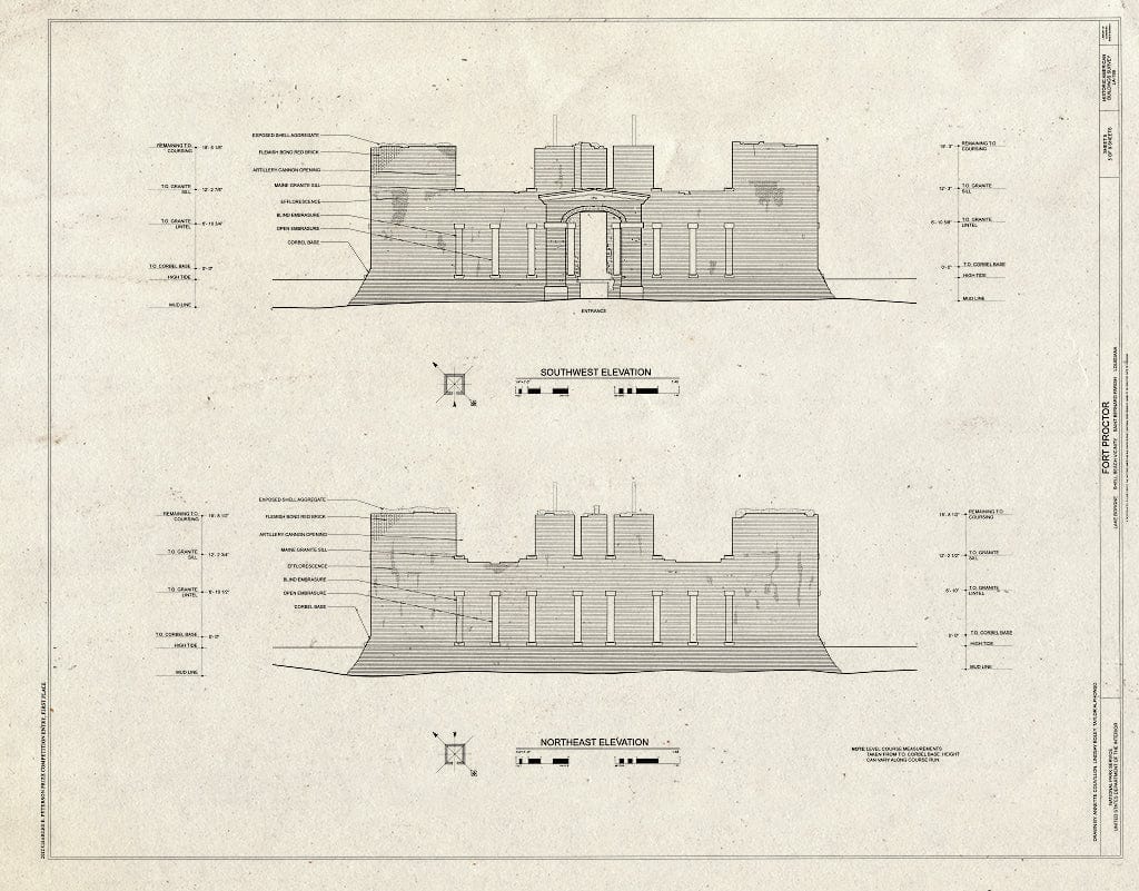 Blueprint Northeast & Southwest Elevations - Fort Proctor, Lake Borgne, Shell Beach, St. Bernard Parish, LA