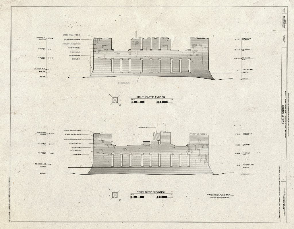 Blueprint Southeast & Northwest Elevations - Fort Proctor, Lake Borgne, Shell Beach, St. Bernard Parish, LA