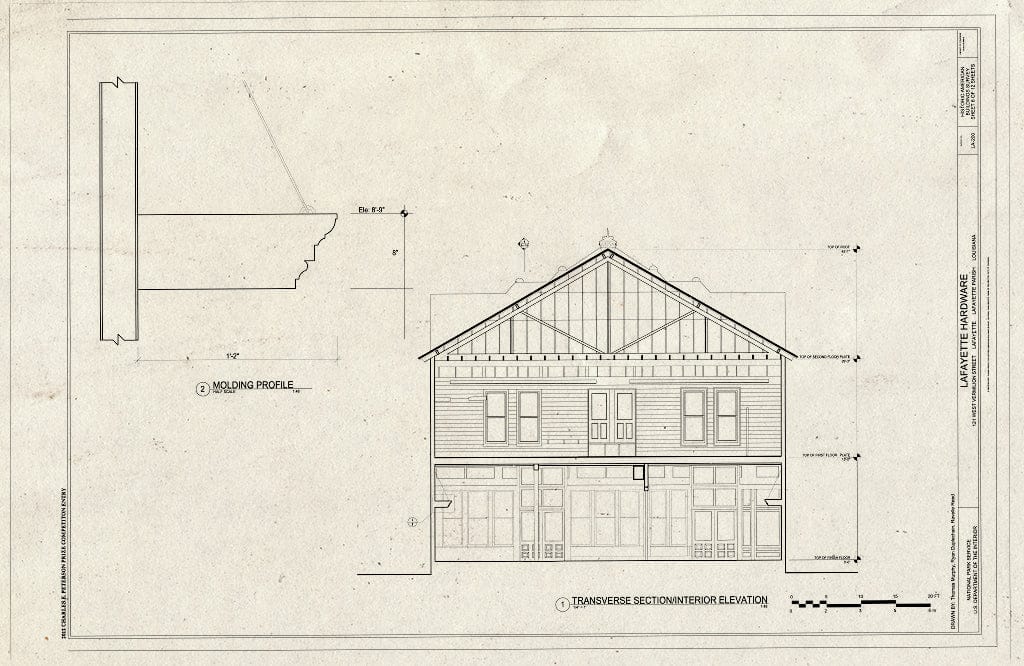 Blueprint Section & Molding Profile - Lafayette Hardware, 121 West Vermilion Street, Lafayette, Lafayette Parish, LA