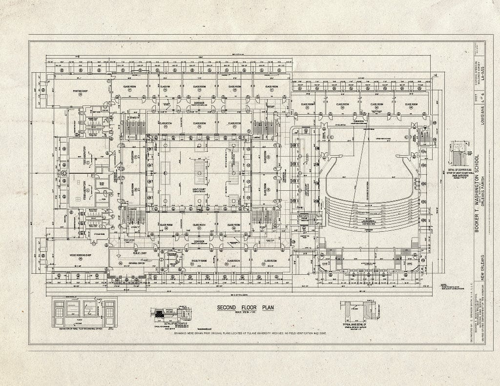 Blueprint Second Floor Plan - Booker T. Washington High School, 1201 South Roman Street, New Orleans, Orleans Parish, LA