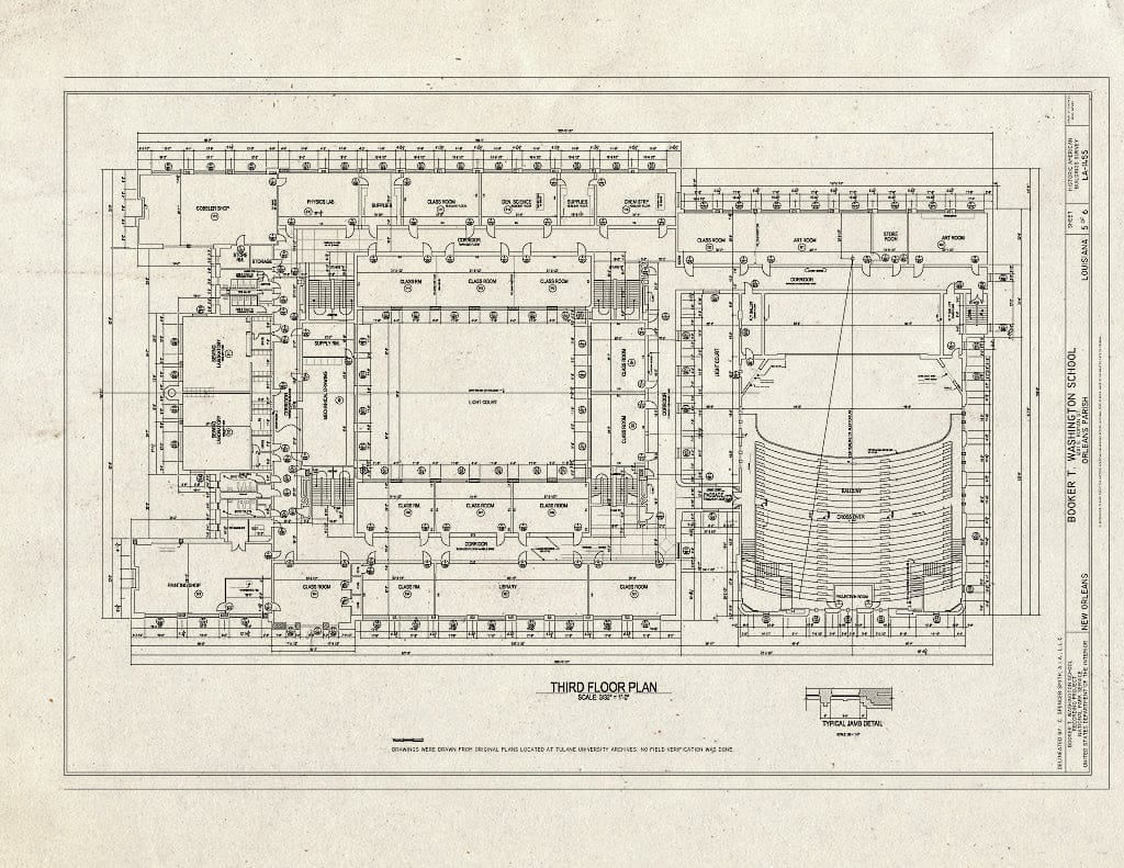 Blueprint Third Floor Plan - Booker T. Washington High School, 1201 South Roman Street, New Orleans, Orleans Parish, LA