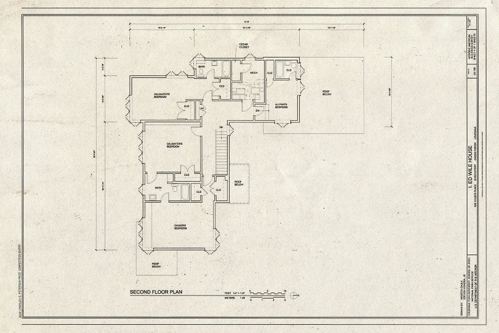 Blueprint Second Floor Plan - I. Ed Wile House, 626 Wilder Place, Shreveport, Caddo Parish, LA