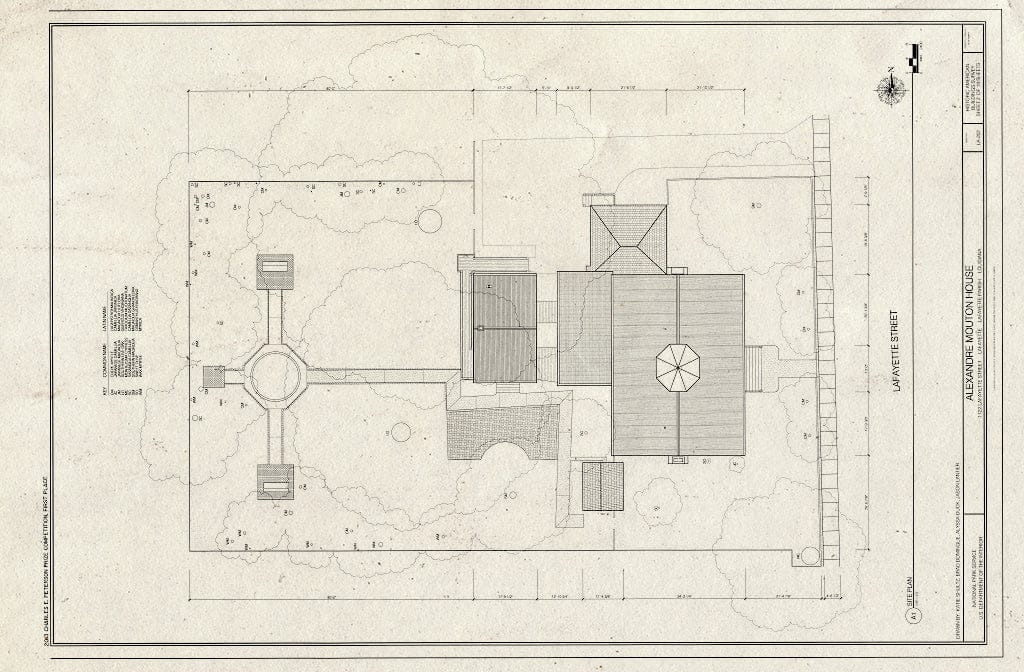 Blueprint Site Plan - Alexandre Mouton House, 1122 Lafayette Street, Lafayette, Lafayette Parish, LA