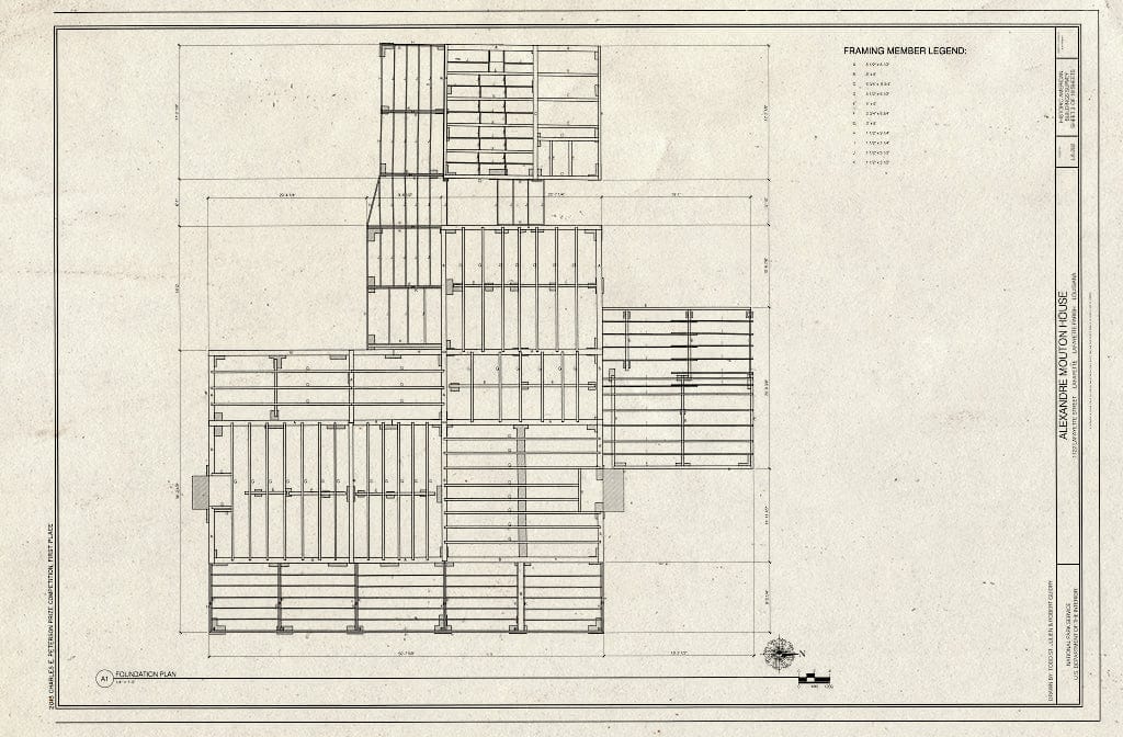 Blueprint Foundation Plan - Alexandre Mouton House, 1122 Lafayette Street, Lafayette, Lafayette Parish, LA