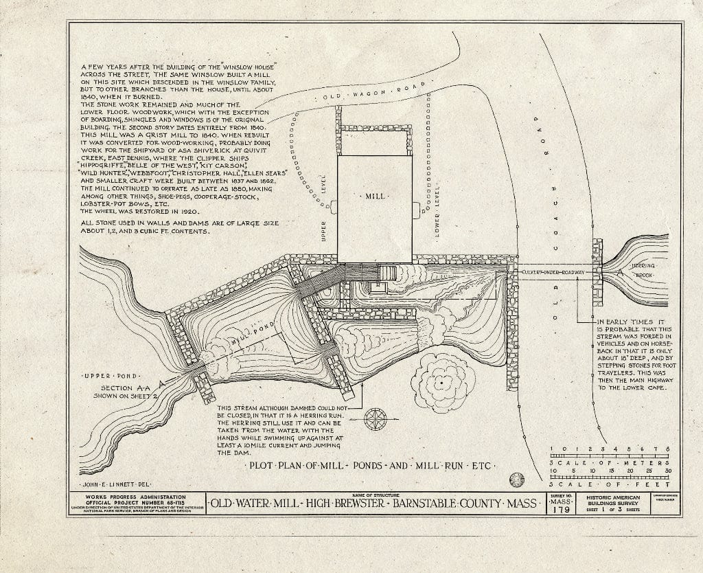 Blueprint HABS Mass,1-Brew,1- (Sheet 1 of 3) - Stony Brook Mill, Old Coach Road, Brewster, Barnstable County, MA