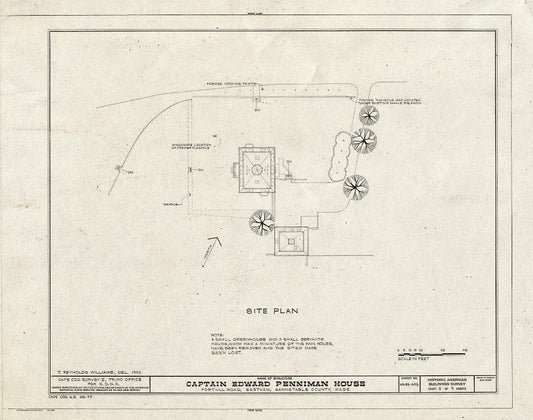 Blueprint 2. Site Plan - Captain Edward Penniman House, Fort Hill Road, Eastham, Barnstable County, MA