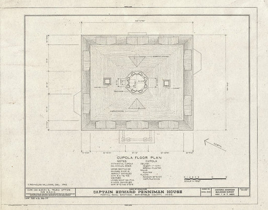 Blueprint 7. Cupola Floor Plan - Captain Edward Penniman House, Fort Hill Road, Eastham, Barnstable County, MA