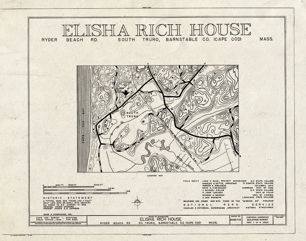 Blueprint HABS Mass,1-TRU,37- (Sheet 1 of 4) - Elisha Rich House, Ryder Beach Road, Truro, Barnstable County, MA