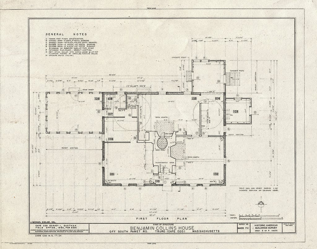 Blueprint HABS Mass,1-TRU,7- (Sheet 2 of 4) - Benjamin Collins House, South Pamet Road, Truro, Barnstable County, MA
