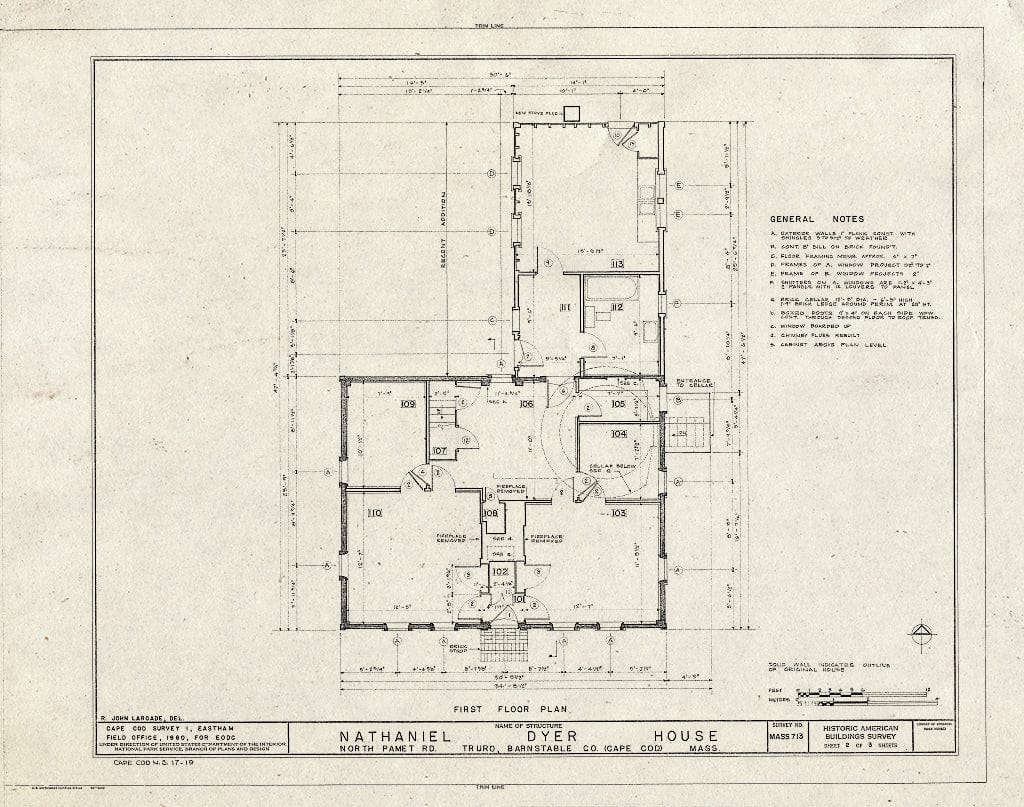 Blueprint HABS Mass,1-TRU,13- (Sheet 2 of 3) - Nathaniel Dyer House, North Pamet Road, Truro, Barnstable County, MA