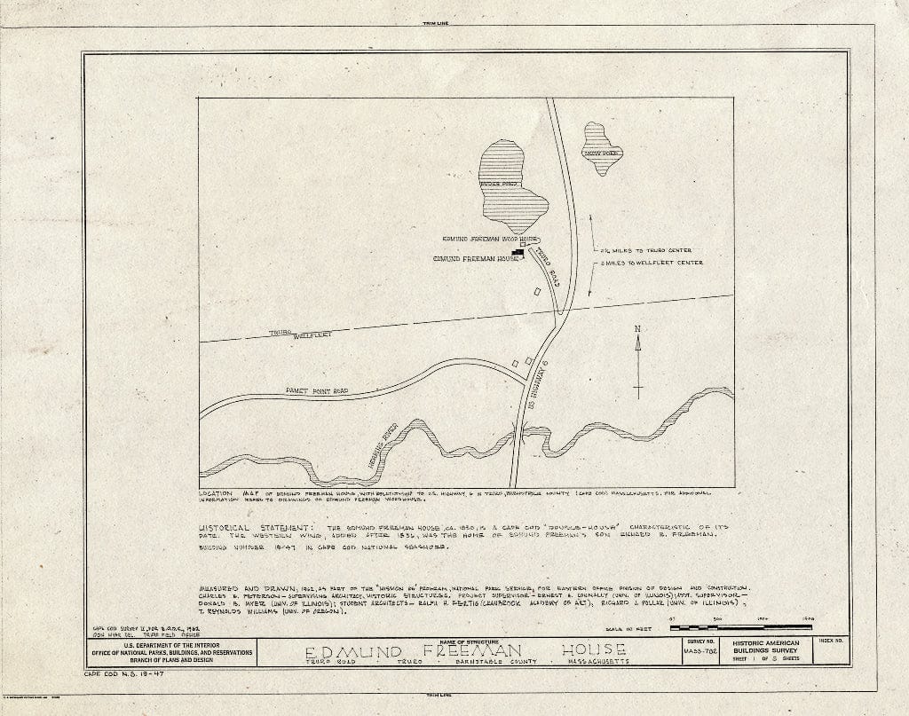 Blueprint HABS Mass,1-TRU,16- (Sheet 1 of 5) - Edmund Freeman House, Truro Road, Truro, Barnstable County, MA