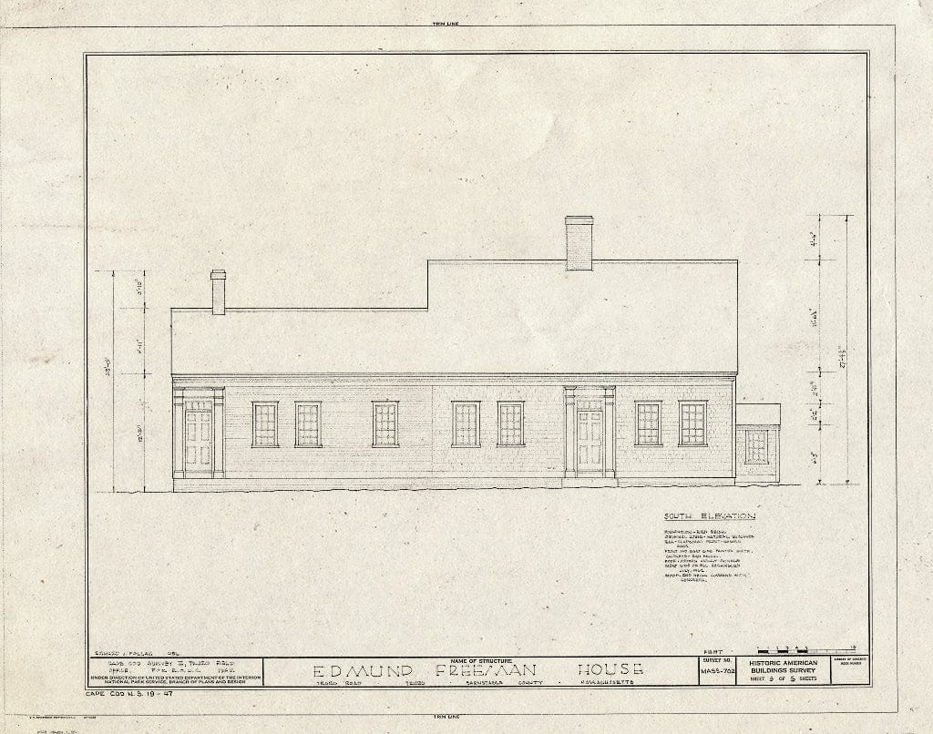 Blueprint HABS Mass,1-TRU,16- (Sheet 5 of 5) - Edmund Freeman House, Truro Road, Truro, Barnstable County, MA