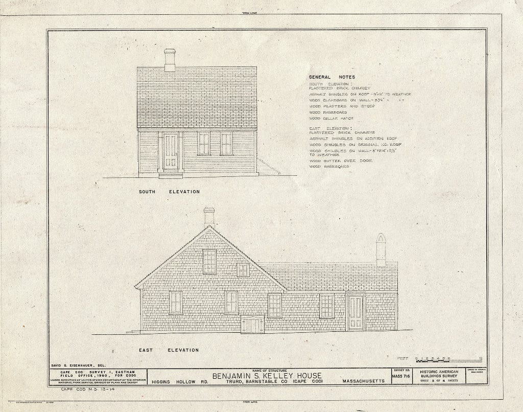 Blueprint HABS Mass,1-TRU,26- (Sheet 3 of 4) - Benjamin S. Kelley House, Higgins Hollow Road, Truro, Barnstable County, MA