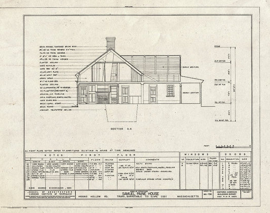 Blueprint 4. Section A-A - Samuel Paine House, Longnook & Higgins Hollow Roads, Truro, Barnstable County, MA
